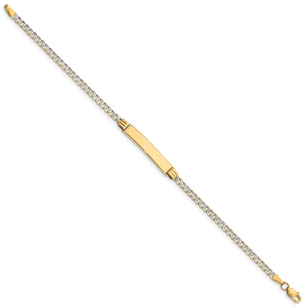 Engravable 14K Yellow Gold Pave Curb ID Bracelet Length 8 inches Width 5.2 mm With Lobster Claw Clasp