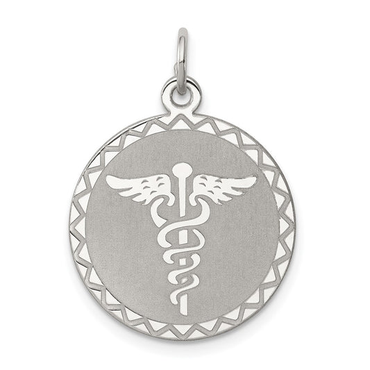925 Sterling Silver Caduceus Disc Engravable Charm Pendant Jewelry Gifts (Length 0.9" Width 0.74")
