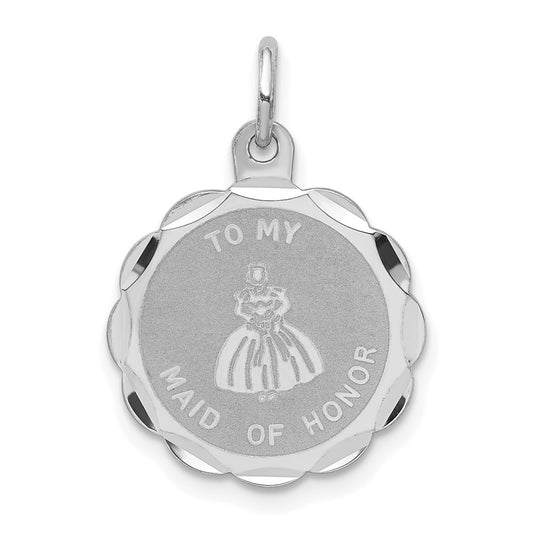925 Sterling Silver To My Maid of Honor Disc Engravable Charm Pendant Jewelry Gifts (Length 0.86" Width 0.59")