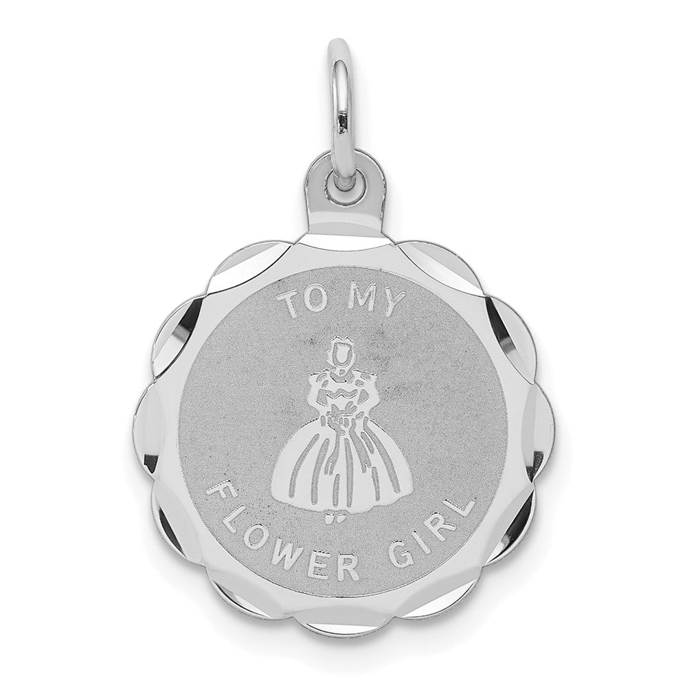 925 Sterling Silver To My Flower Girl Disc Engravable Charm Pendant Jewelry Gifts (Length 0.7" Width 0.59")