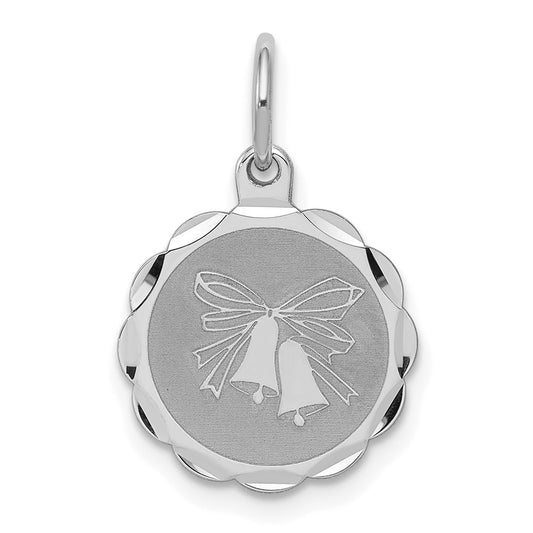 925 Sterling Silver Wedding Bells Disc Engravable Charm Pendant Jewelry Gifts (Length 0.59" Width 0.51")