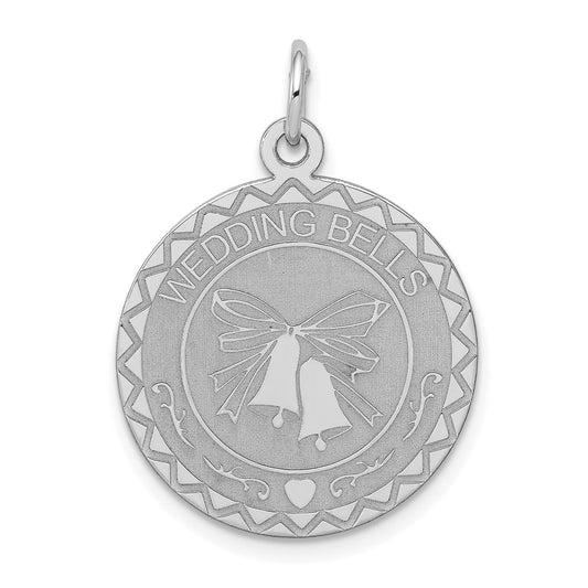 925 Sterling Silver Wedding Bells Disc Engravable Charm Pendant Jewelry Gifts (Length 1.05" Width 0.78")