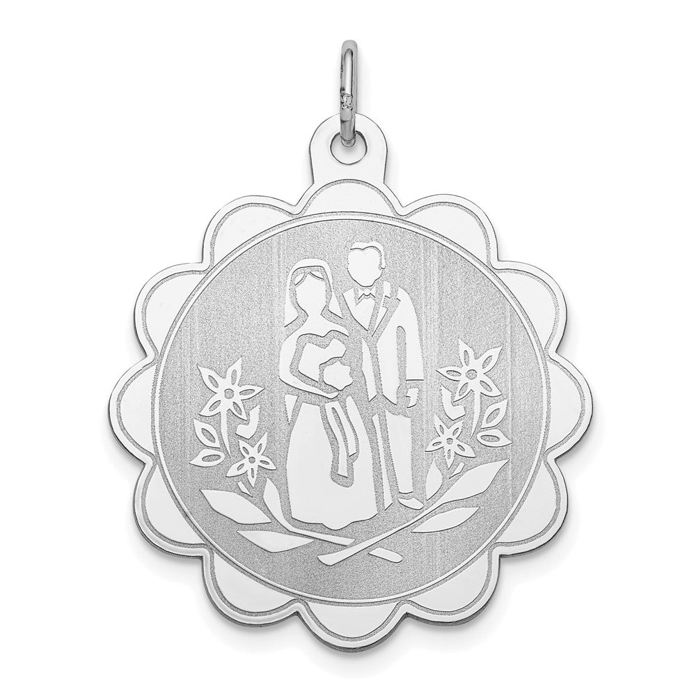 925 Sterling Silver Bride Groom Disc Engravable Charm Pendant Jewelry Gifts (Length 1.29" Width 1.01")