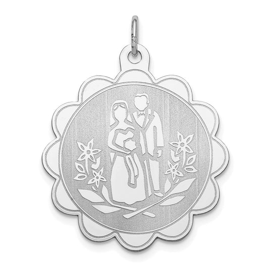 925 Sterling Silver Bride Groom Disc Engravable Charm Pendant Jewelry Gifts (Length 1.29" Width 1.01")