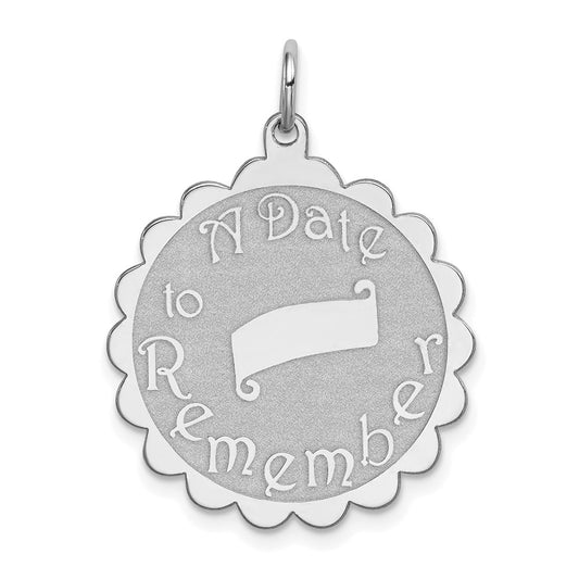 925 Sterling Silver A Date To Remember Disc Engravable Charm Pendant Jewelry Gifts (Length 1.17" Width 0.9")