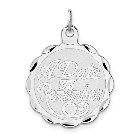 925 Sterling Silver A Date To Remember Disc Engravable Charm Pendant Jewelry Gifts (Length 1.17" Width 0.9")