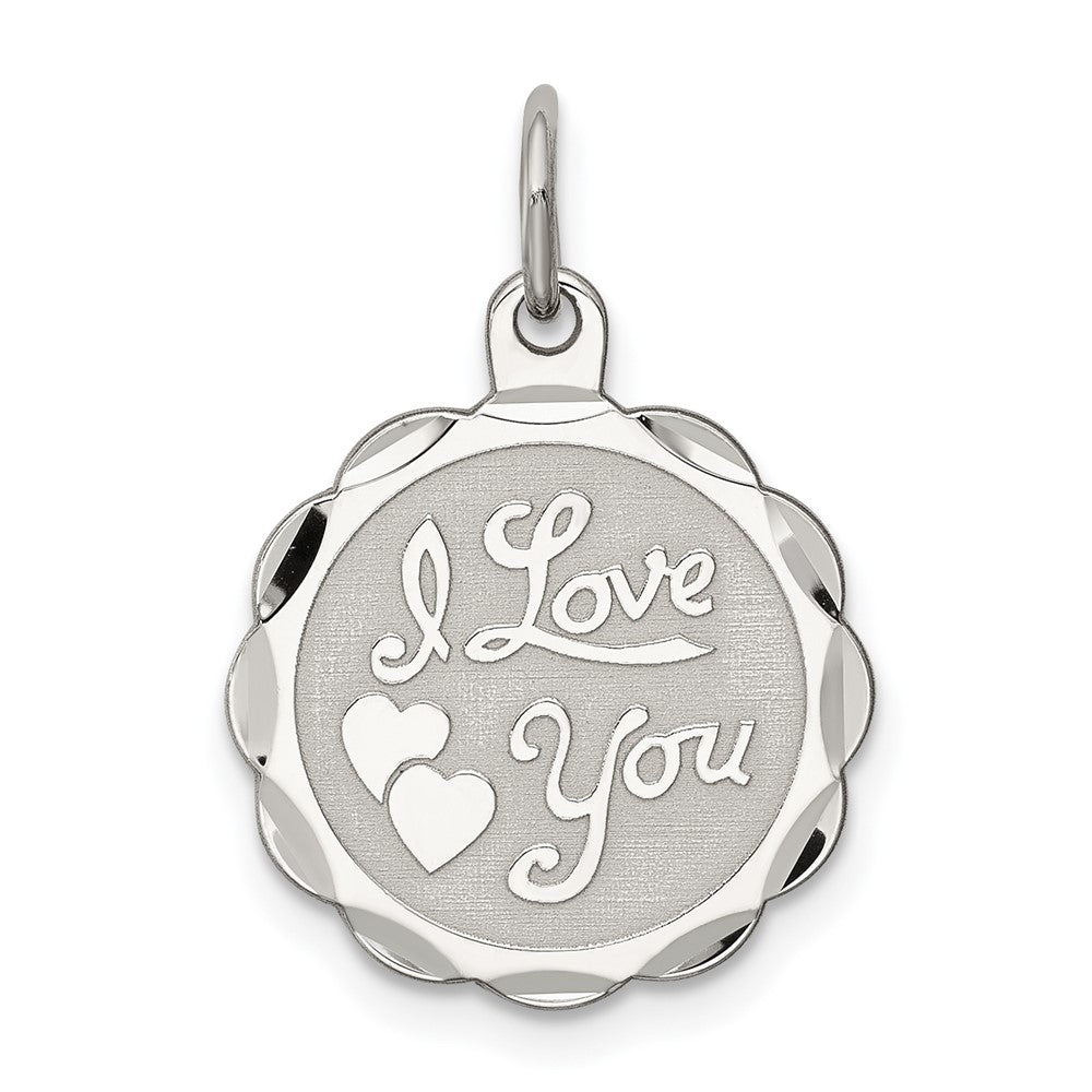 925 Sterling Silver I Love You Disc Engravable Charm Pendant Jewelry Gifts (Length 0.9" Width 0.62")