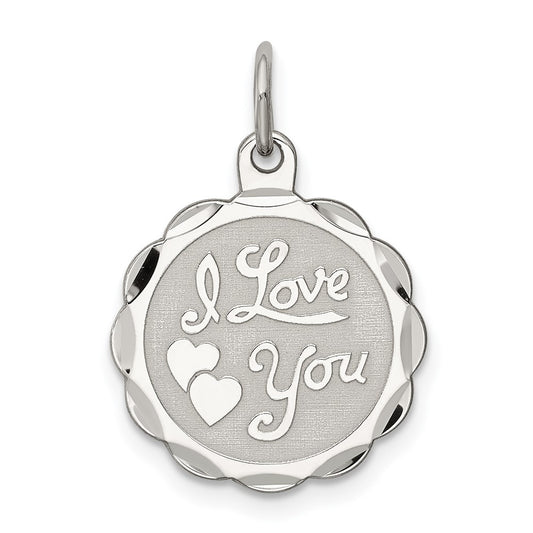 925 Sterling Silver I Love You Disc Engravable Charm Pendant Jewelry Gifts (Length 0.9" Width 0.62")