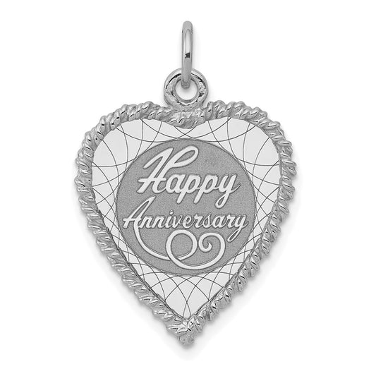 925 Sterling Silver Happy Anniversary Polished Front Satin Back Disc Engravable Charm Pendant Jewelry Gifts (Length 1.09" Width 0.74")