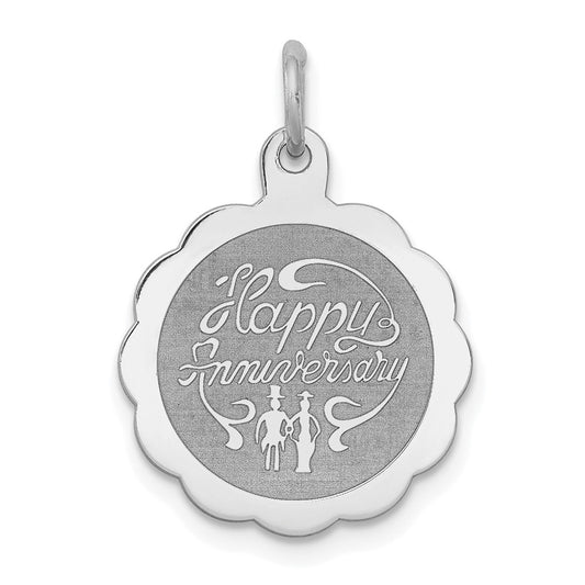 925 Sterling Silver Happy Anniversary Disc Engravable Charm Pendant Jewelry Gifts (Length 0.9" Width 0.62")