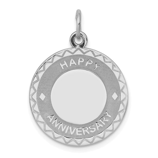925 Sterling Silver Happy Anniversary Disc Engravable Charm Pendant Jewelry Gifts (Length 1.05" Width 0.78")