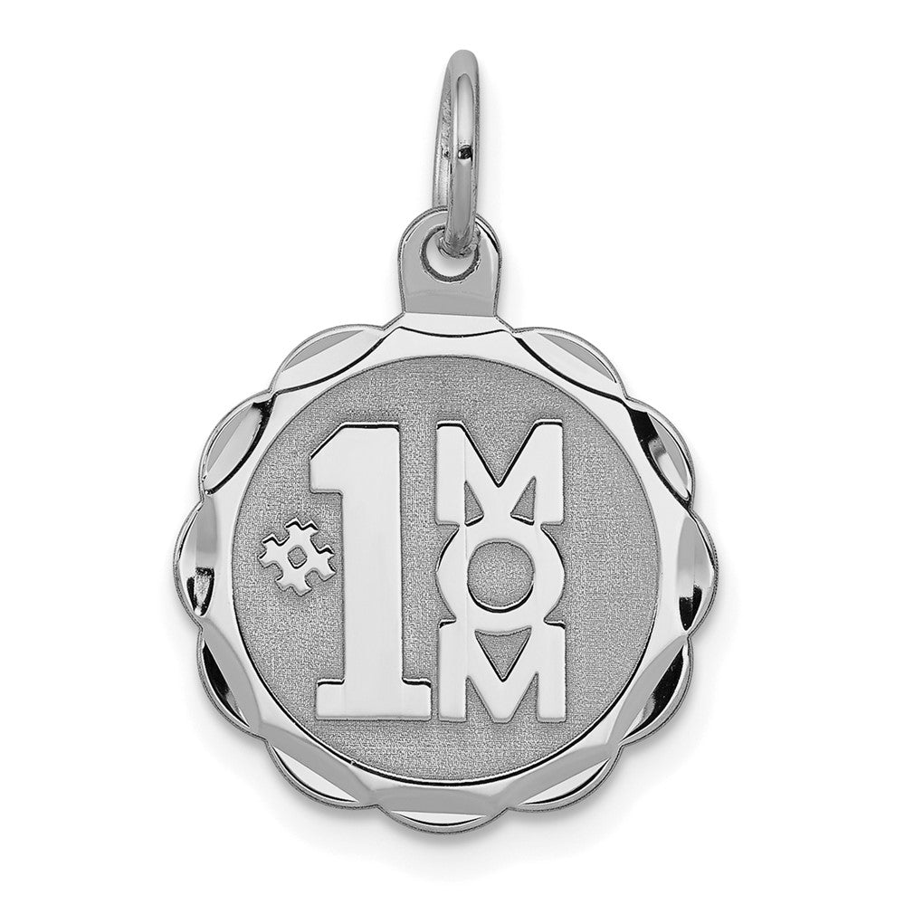 925 Sterling Silver #1 Mom Disc Engravable Charm Pendant Jewelry Gifts (Length 0.7" Width 0.62")