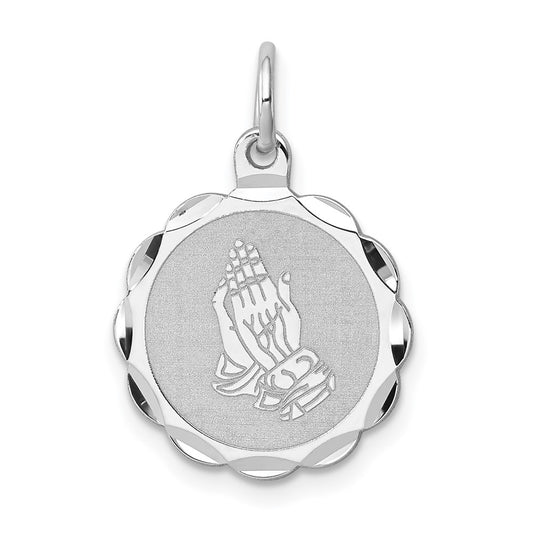 925 Sterling Silver Praying Hands Disc Engravable Charm Pendant Jewelry Gifts (Length 0.86" Width 0.62")