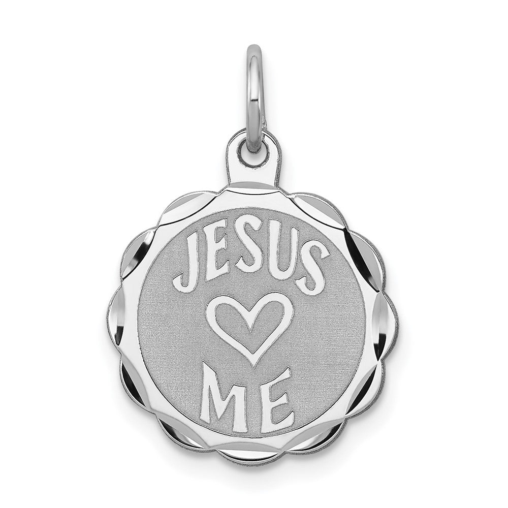 925 Sterling Silver Jesus Loves Me Disc Engravable Charm Pendant Jewelry Gifts (Length 0.9" Width 0.59")