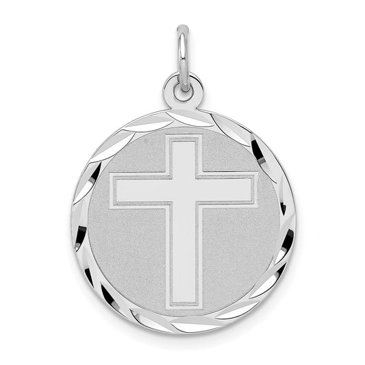 925 Sterling Silver Crucifix Cross Disc Engravable Charm Pendant Jewelry Gifts (Length 0.98" Width 0.78")