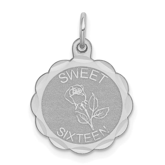 925 Sterling Silver Sweet Sixteen Disc Engravable Charm Pendant Jewelry Gifts (Length 0.9" Width 0.62")