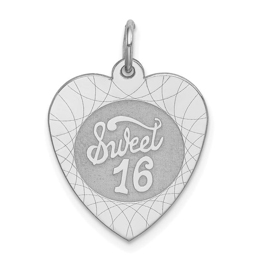 925 Sterling Silver Sweet Sixteen Heart Disc Engravable Charm Pendant Jewelry Gifts (Length 0.98" Width 0.66")
