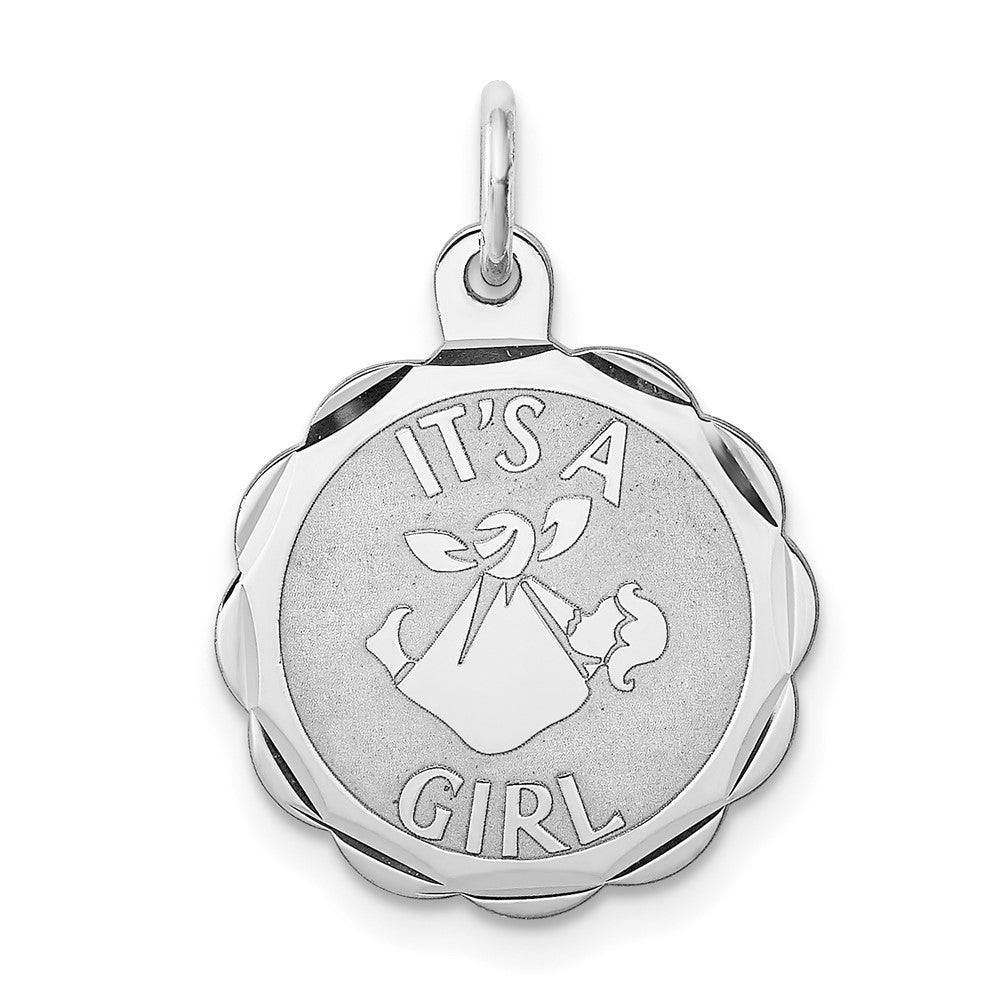 925 Sterling Silver Its a Girl Engravable Charm Pendant Jewelry Gifts (Length 0.9" Width 0.62")