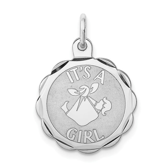 925 Sterling Silver Its a Girl Engravable Charm Pendant Jewelry Gifts (Length 0.9" Width 0.62")