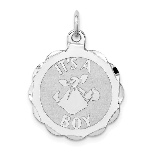 925 Sterling Silver Its a Boy Engravable Charm Pendant Jewelry Gifts (Length 1.01" Width 0.78")
