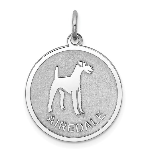 925 Sterling Silver Airedale Disc Engravable Charm Pendant Jewelry Gifts (Length 1.01" Width 0.74")
