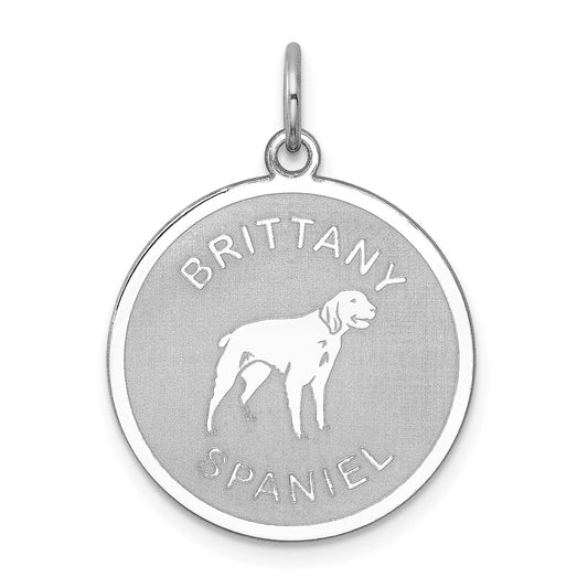 925 Sterling Silver Brittany Spaniel Disc Engravable Charm Pendant Jewelry Gifts (Length 1.01" Width 0.74")