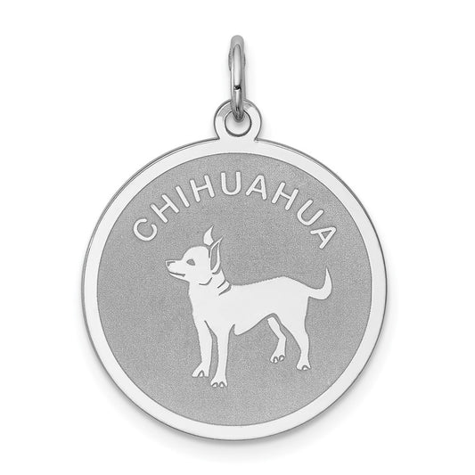 925 Sterling Silver Chihuahua Disc Engravable Charm Pendant Jewelry Gifts (Length 1.01" Width 0.74")