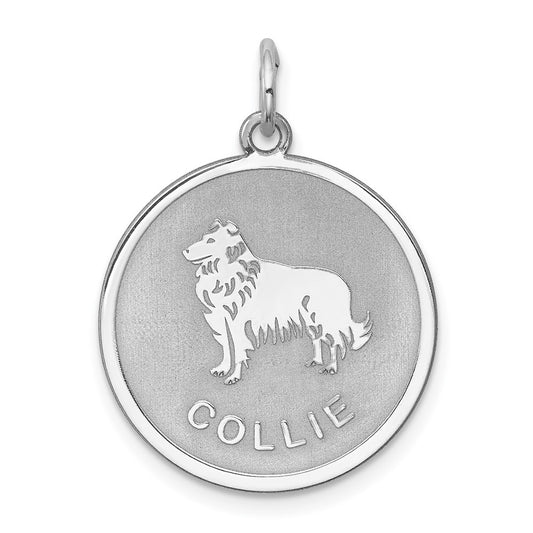 925 Sterling Silver Collie Disc Engravable Charm Pendant Jewelry Gifts (Length 1.01" Width 0.74")
