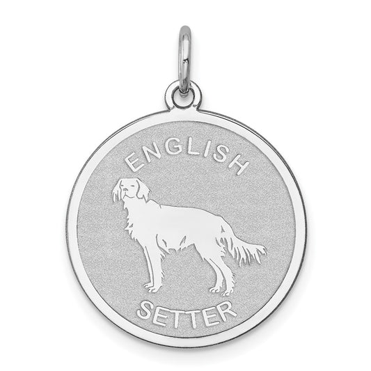925 Sterling Silver English Setter Disc Engravable Charm Pendant Jewelry Gifts (Length 1.01" Width 0.74")