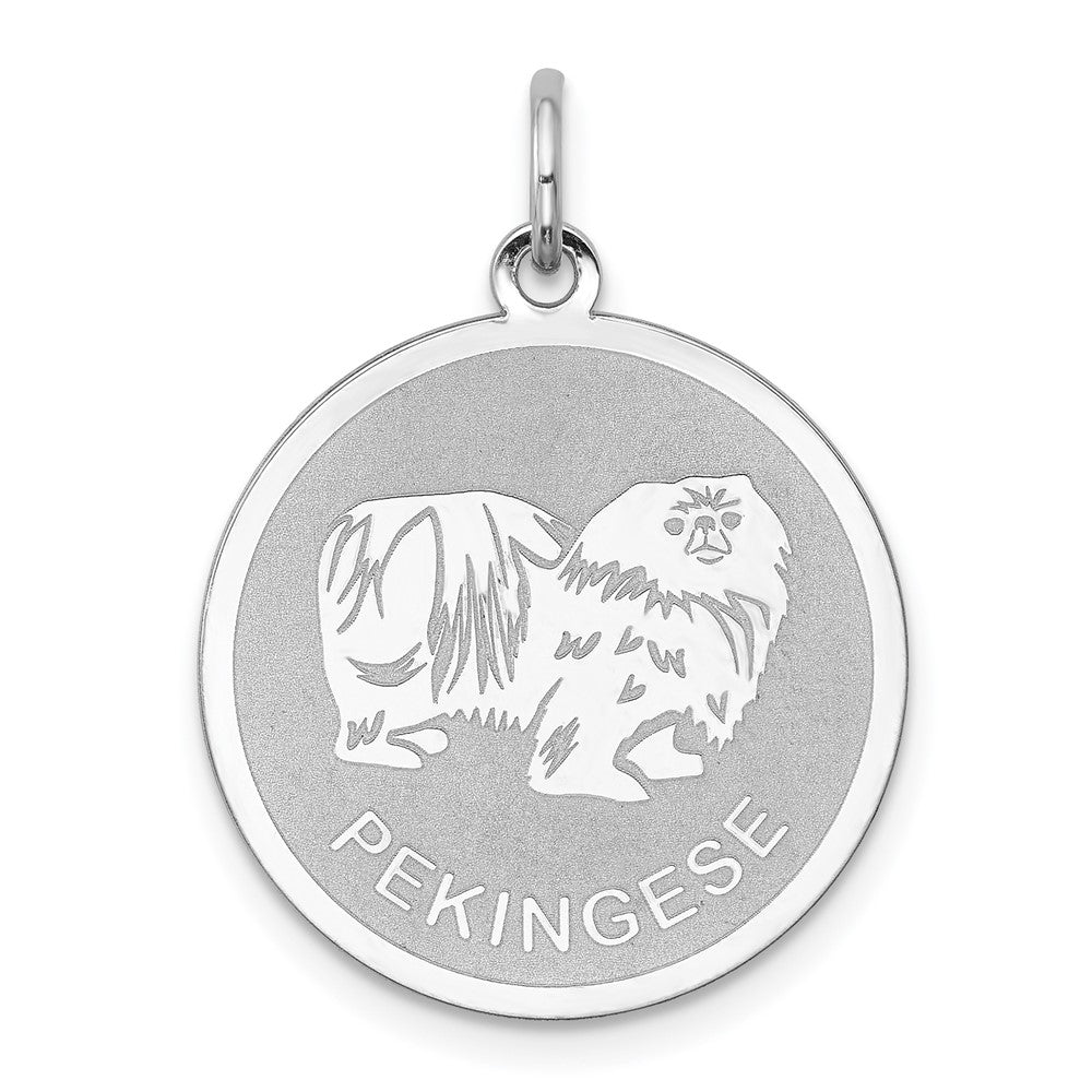 925 Sterling Silver Pekingese Disc Engravable Charm Pendant Jewelry Gifts (Length 1.01" Width 0.74")