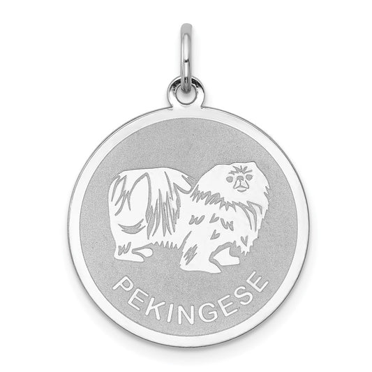 925 Sterling Silver Pekingese Disc Engravable Charm Pendant Jewelry Gifts (Length 1.01" Width 0.74")