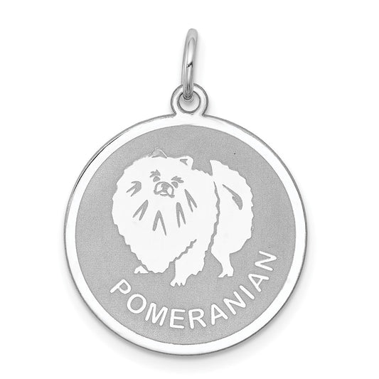 925 Sterling Silver Pomeranian Disc Engravable Charm Pendant Jewelry Gifts (Length 1.01" Width 0.74")