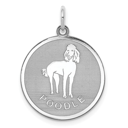 925 Sterling Silver Poodle Disc Engravable Charm Pendant Jewelry Gifts (Length 1.01" Width 0.74")