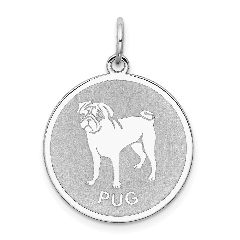 925 Sterling Silver Pug Disc Engravable Charm Pendant Jewelry Gifts (Length 1.01" Width 0.74")