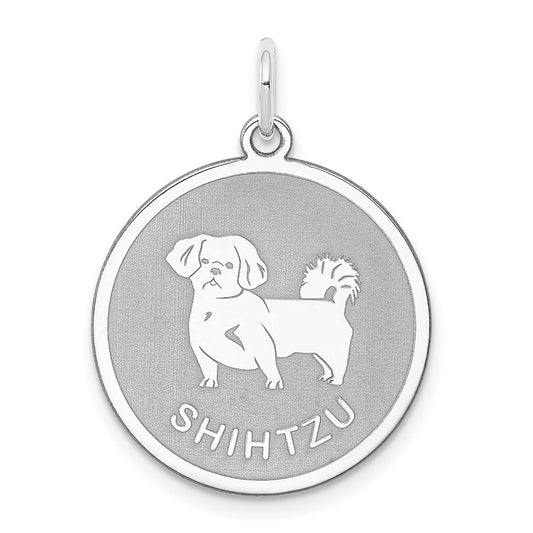 925 Sterling Silver Shih Tzu Disc Engravable Charm Pendant Jewelry Gifts (Length 1.01" Width 0.74")
