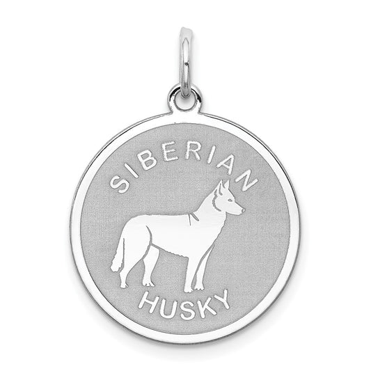 925 Sterling Silver Siberian Husky Disc Engravable Charm Pendant Jewelry Gifts (Length 1.01" Width 0.74")