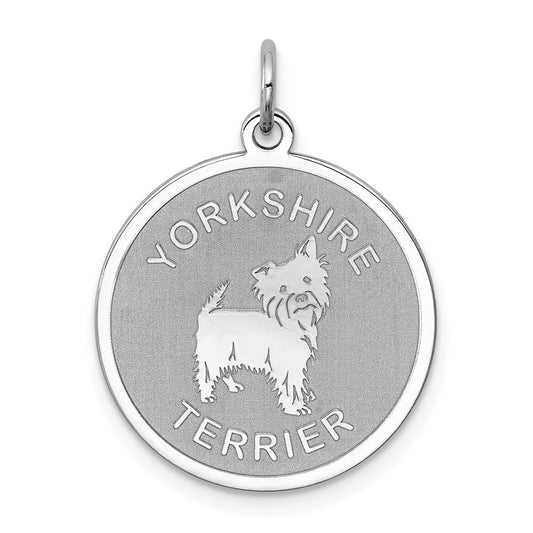 925 Sterling Silver Yorkshire Terrier Disc Engravable Charm Pendant Jewelry Gifts (Length 1.01" Width 0.74")