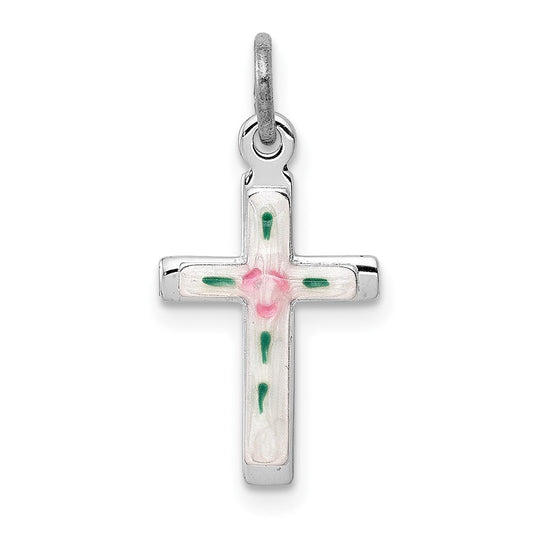 925 Sterling Silver Enameled Crucifix CrossEngravable Charm Pendant Jewelry Gifts (Length 0.66" Width 0.39")