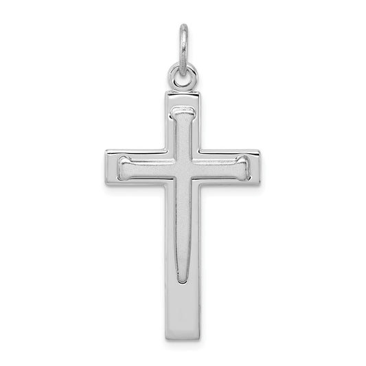 925 Sterling Silver Satin Polished Crucifix CrossEngravable Charm Pendant Jewelry Gifts (Length 1.33" Width 0.78")