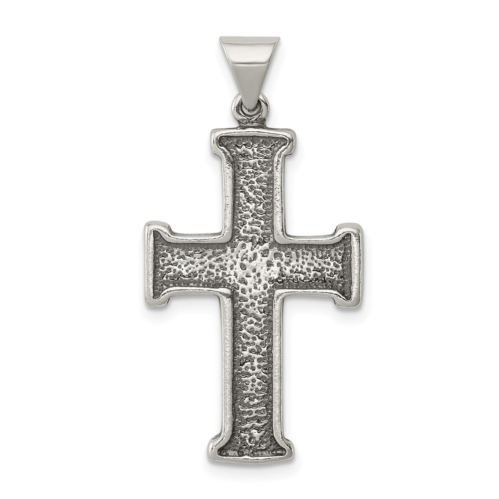 925 Sterling Silver Antiqued Crucifix CrossEngravable Charm Pendant Jewelry Gifts (Length 1.37" Width 0.7")