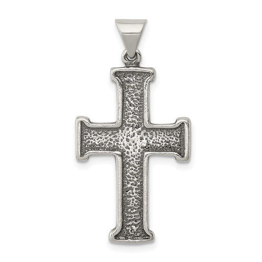 925 Sterling Silver Antiqued Crucifix CrossEngravable Charm Pendant Jewelry Gifts (Length 1.37" Width 0.7")