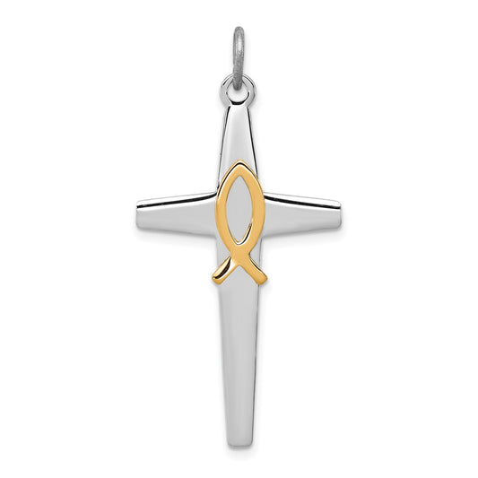 925 Sterling Silver Vermeil Crucifix CrossEngravable Charm Pendant Jewelry Gifts (Length 1.48" Width 0.82")