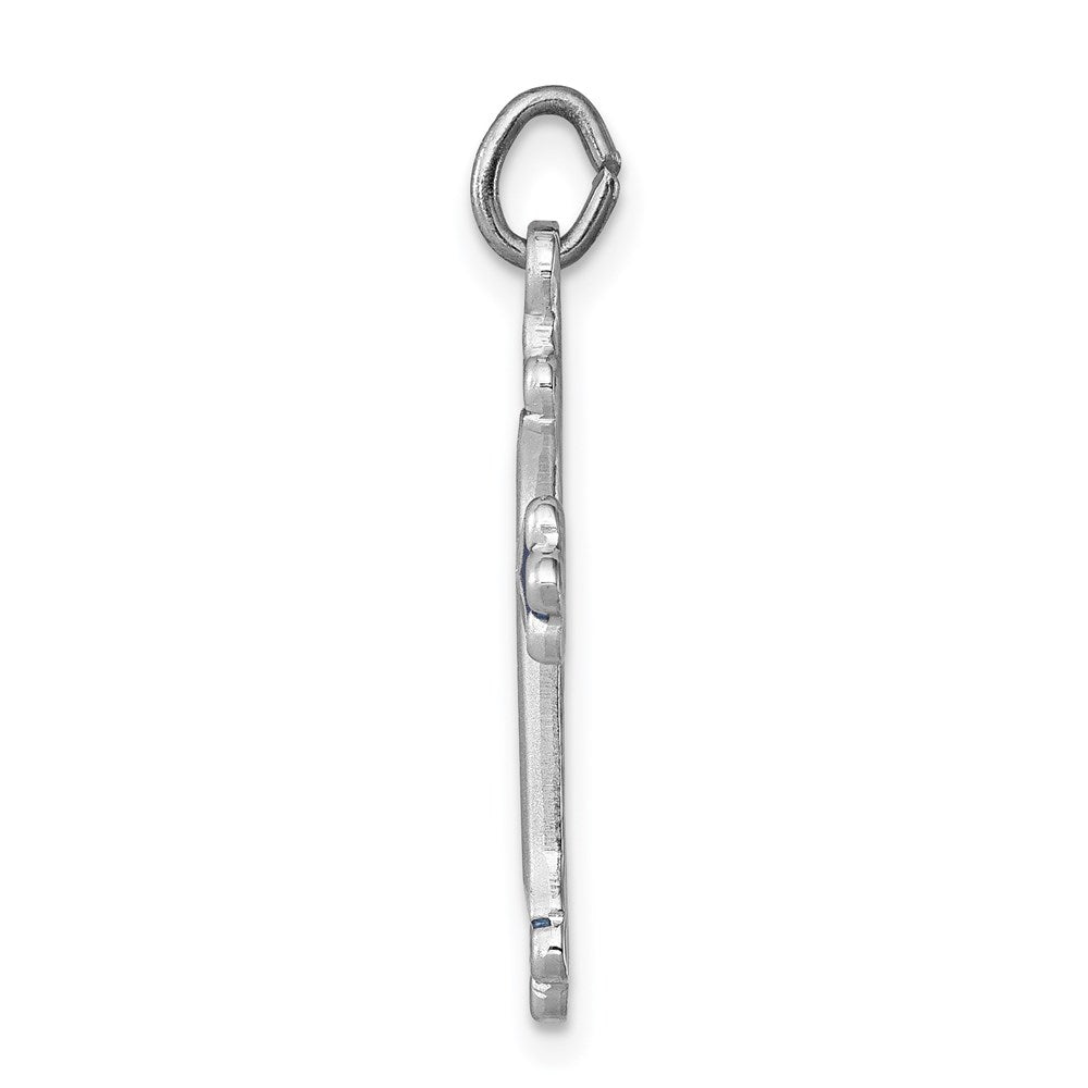 925 Sterling Silver Blue Enameled Budded Crucifix CrossEngravable Charm Pendant Jewelry Gifts (Length 0.9" Width 0.59")