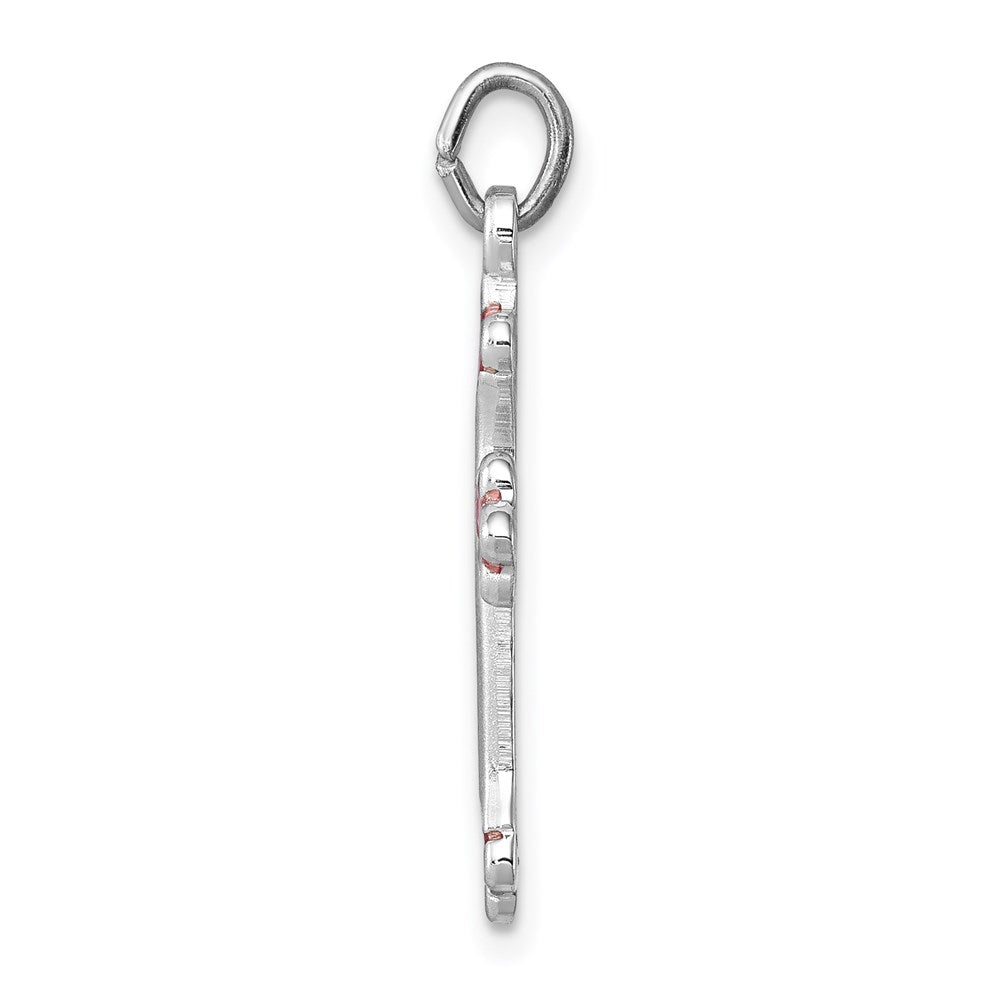 925 Sterling Silver Pink Enameled Budded Crucifix CrossEngravable Charm Pendant Jewelry Gifts (Length 0.9" Width 0.59")