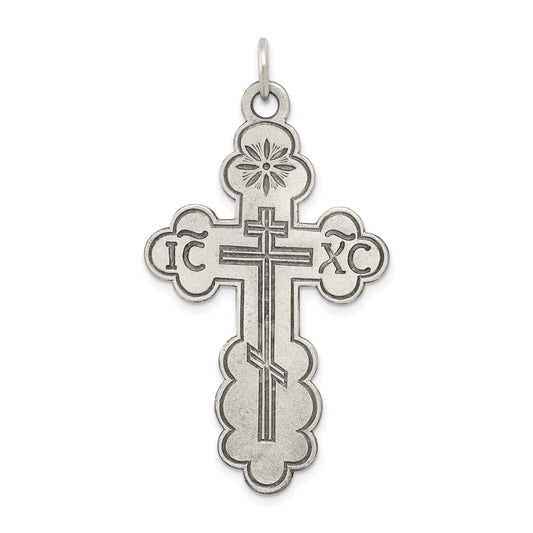 925 Sterling Silver Eastern Orthodox Crucifix CrossEngravable Charm Pendant Jewelry Gifts (Length 1.76" Width 1.01")