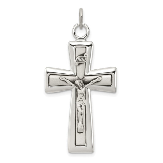 925 Sterling Silver INRI CrucifixEngravable Charm Pendant Jewelry Gifts (Length 1.6" Width 0.78")