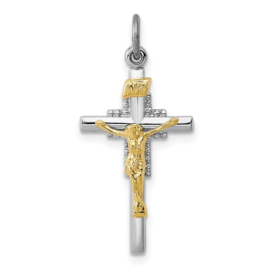 925 Sterling Silver Vermeil INRI CrucifixEngravable Charm Pendant Jewelry Gifts (Length 1.01" Width 0.55")