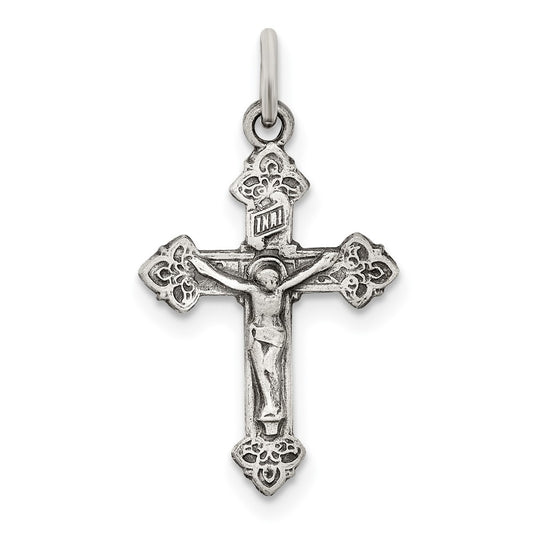 925 Sterling Silver Antiqued INRI CrucifixEngravable Charm Pendant Jewelry Gifts (Length 0.86" Width 0.47")