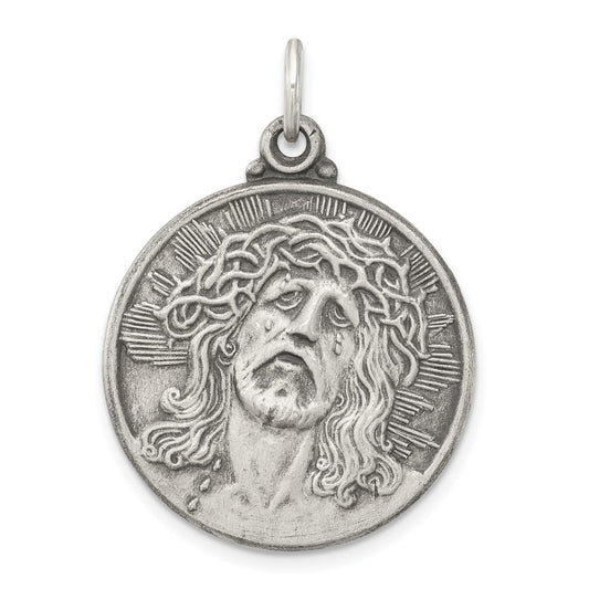 925 Sterling Silver Antiqued Ecce Homo Medal Engravable Charm Pendant Jewelry Gifts (Length 1.21" Width 0.9")
