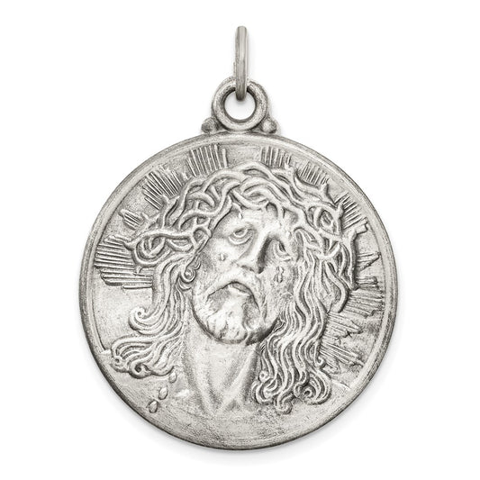 925 Sterling Silver Antiqued Ecce Homo Medal Engravable Charm Pendant Jewelry Gifts (Length 1.4" Width 1.09")